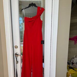 Red asymmetrical jumpsuit